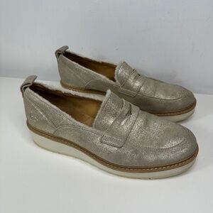 UGG Atwater Metallic Gold Leather Suede Loafers Women's size 10